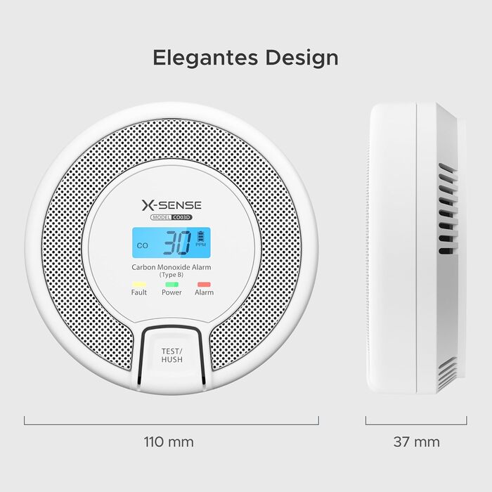Виявник CO X-Sense з цифровим дисплеєм, датчик вуглекислого газу, 10 років служби, акумулятор замінюється, сертифікат EN 50291, CO03D автономний