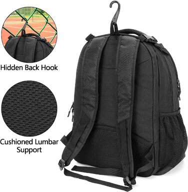 Тенісний рюкзак DSLEAF на 2 ракетки, Тенісна сумка з окремим провітрюваним місцем для взуття для ракеток для тенісу / піклболу / бадмінтону / сквошу та аксесуарів (чорний)
