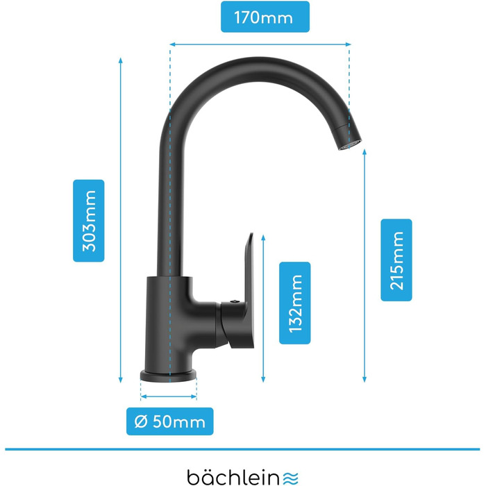 Змішувач для кухні Bchlein Ermelo - поворотний на 360, сучасний змішувач (чорний матовий)