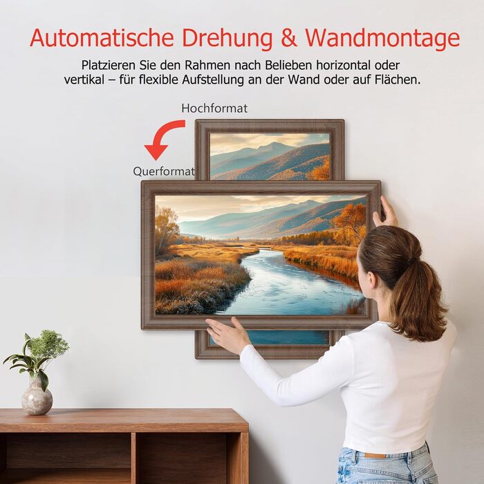 Цифровий фоторамка Frameo 10.1 дюйма з Wi-Fi, сенсорний IPS екран HD 1280*800, 32GB пам'яті, автоповорот, підтримка Frameo App для зручного обміну фото та відео, корпус з дерева (15.6 дюймів)