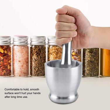 Набір ступки та пестика, нержавіюча сталь: для спецій, трав, горіхів та приготування їжі. Кухонний інструмент