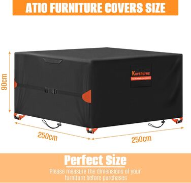 Захисний чохол для садово-патіо меблів, 250x250x90 см, водовідштовхуючий, стійкий до УФ-випромінювання, 420D, для вулиці
