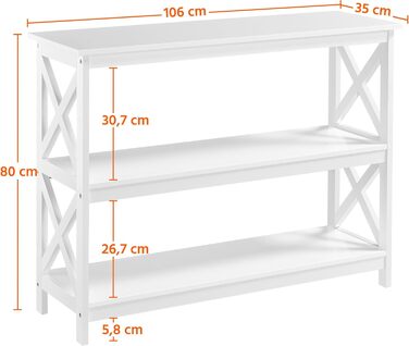 Консольний стіл Yaheetech 3 полиці, X-Frame, Дерево, 106x35x80 см, Білий