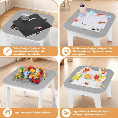 Дитячий стіл та стільці Clevich - комплект для дитячої кімнати (сірий), з місцем для зберігання та дошкою для малювання