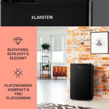 Холодильник Klarstein, міні-холодильник для напоїв, 46/80 л, чорний, з морозильною камерою, тихий, для дому, офісу, кемпінгу, 0-10°C