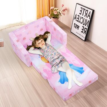 Дитяче крісло-диван 2 в 1 з кишенькою та антиковзаючим подушкою, розкладне, для спальні, вітальні, ігрової кімнати (Принцеса)