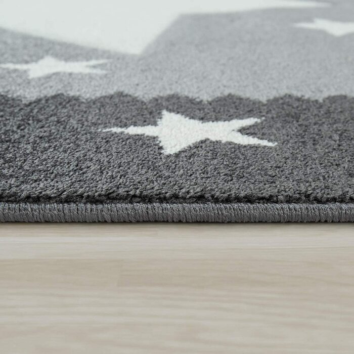 Дитячий домашній килим Paco, сіро-білий, для дитячої кімнати, з 3-мірною окантовкою у вигляді зірок, м'який міцний, розмір 140x200 см