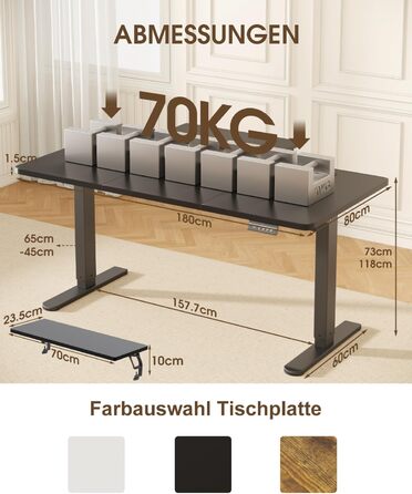 Електричний столик Devoko 160x70 см з регулюванням висоти, з підставкою для монітора, комп'ютерний, 2 функції пам'яті, вінтажний коричневий