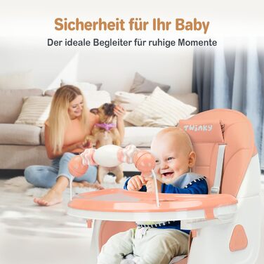Дитячий стільчик для годування Twinky Hochstuhl Baby ECO з регульованою спинкою, функцією розкладання та столиком - підходить для новонароджених та дітей (Рожевий)