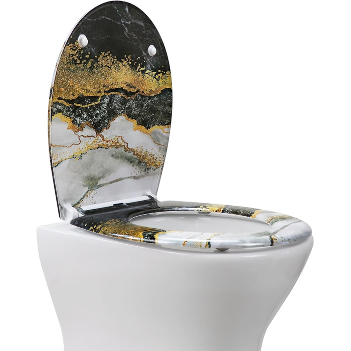 Кришка для унітазу з автоматичним опусканням, з мотивом, з функцією швидкого зняття, кріплення зверху, з Duroplast (UF81950) A Marmor