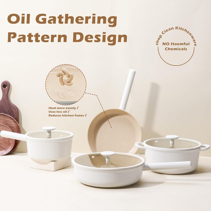 Набір посуду JEETEE 17 предметів з антипригарним покриттям Ceramic, знімні ручки. Плита 24/28см, глибока сковорода 28см, каструлі 16/20/24см. Підходить для всіх типів плит, можна використовувати в духовці.