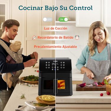 Аерофритюрниця COSORI 6,2 л з віконцем, 1700 Вт, 12 програм, сенсорне управління, регулювання часу та температури, рецепти в комплекті