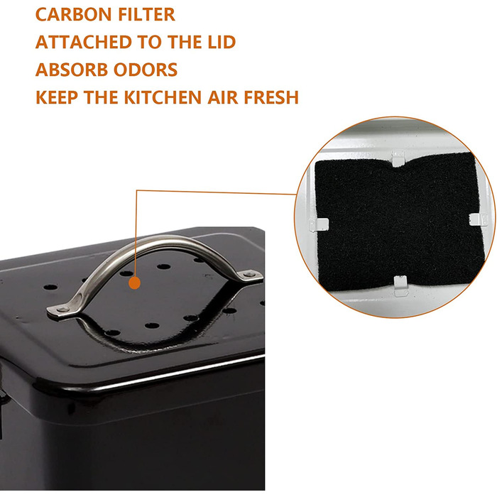 Металеве відро для компосту ayacatz з кришкою кухонне відро для органічних відходів стільниця і нижній шафа міні-компостер, відро для органічних відходів об'ємом 6 л кухонне маленьке, контейнер для компосту з вугільним фільтром- (чорна) металева кришка Чо