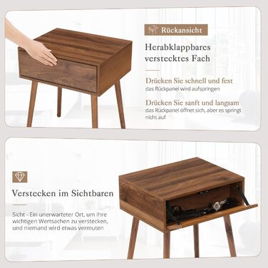 Набір з 2 тумбочок LUE BONA: сучасні приліжкові столики з прихованими ящиками та ніжками з дерева, горіх, для спальні та вітальні