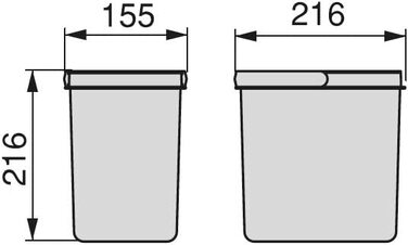 Збирач відходів Emuca, контейнер для сміття з вирізним підставою, комплект з 2 відер висотою 216 мм і ємністю 6 літрів H 216 мм (2 х 7 л) контейнер