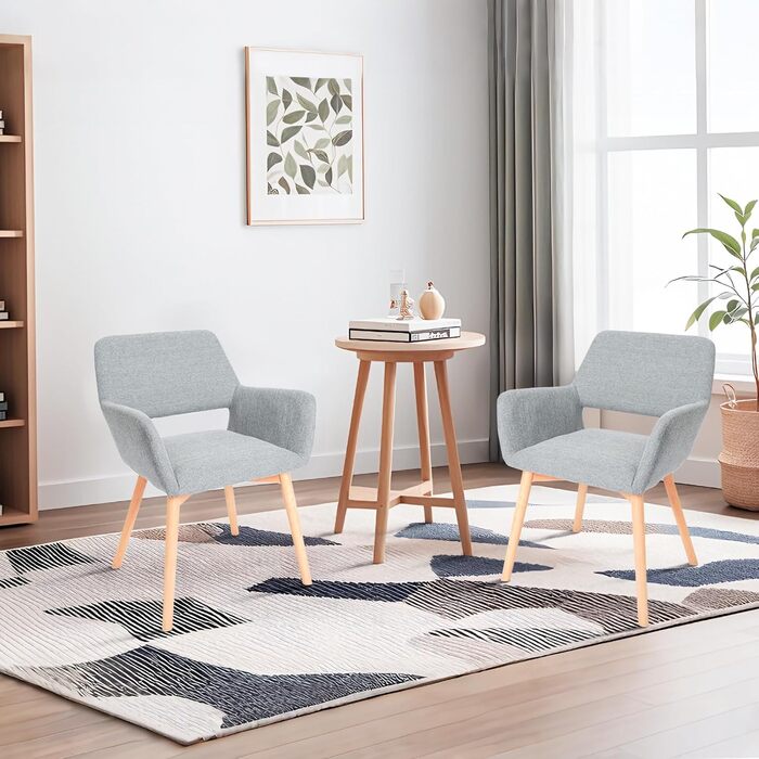 Набір з 2-х м'яких крісел для їдальні CangLong, сірого кольору, з масивними дерев'яними ніжками, для кухні, їдальні та вітальні