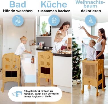 Дитячий навчальний столик-сходинка (1 рік+) з сіткою безпеки 360° - стабільний, масивний, з анти-кидкою, білий (натуральне дерево)