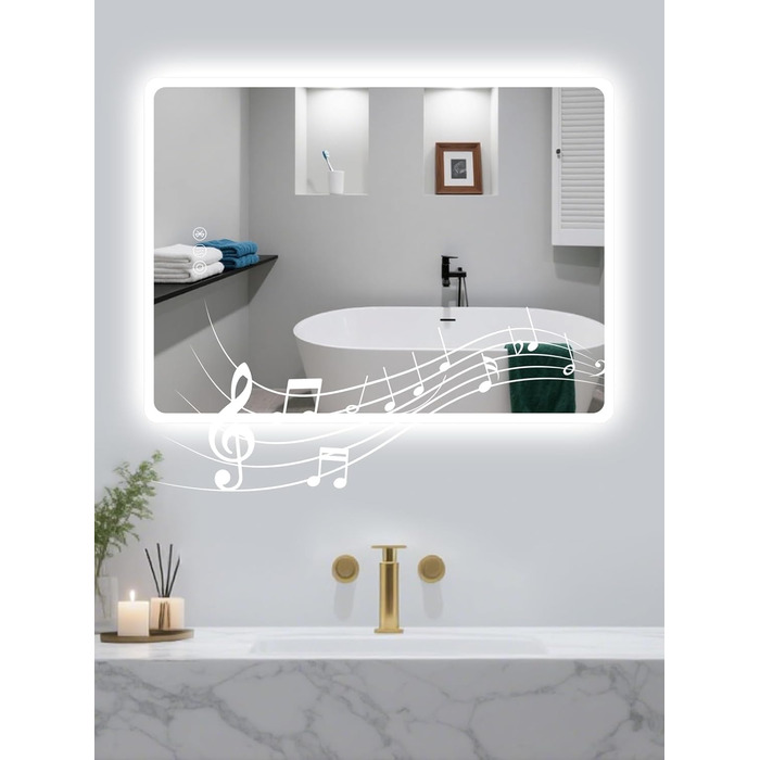 Дзеркало для ванної кімнати Habison з підсвічуванням, Bluetooth, 60x80 см, LED, протитуманне, 3 режими, диммування, IP44