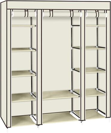 Шафа-купе розкладна з штангою для одягу та полицями, 150x45x175 см, бежева, для спальні/вбиральні