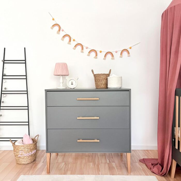 Комод для переодягання дитини ATB ILA з пеленальним столиком, 101 x 85 x 75 см, комплект для дитячої кімнати, функціональні меблі, зручний для малюків з шухлядами, білий/сірий