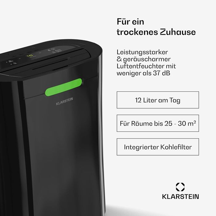 Klarstein AeroDry Smart 12l - електричний осушувач повітря 12л/день, білий, з Wi-Fi, LED дисплеєм та фільтром вугілля, для приміщень до 18м²