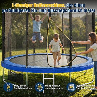 Батут JUMMICO вуличний Ø 183/228/305/366/427 см, сертифікат GS, для дітей з драбиною та кишенею (183 см, синій)