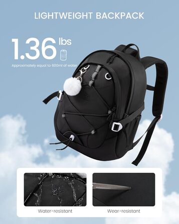 Рюкзак LOVEVOOK для підлітка, шкільний ранець 5 клас, дитячий рюкзак з нагрудною стрічкою, легка жіноча сумка для школи, рюкзак для дітей від 8 років для дитячого садка, школи, університету, відпочинку (Чорний, 15,6 дюймів)