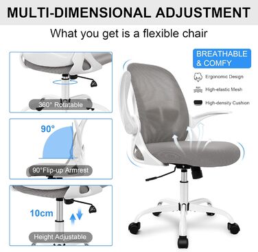Офісний стіл, ергономічне крісло з регульованою підтримкою попереку та висотою, поворотне, дихаюче, з підйомними підлокітниками
