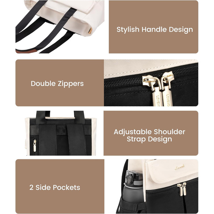 Жіночий рюкзак LOVEVOOK: компактний, водонепроникний, для ноутбука 15.6 дюймів, у стилях beige, black, brown