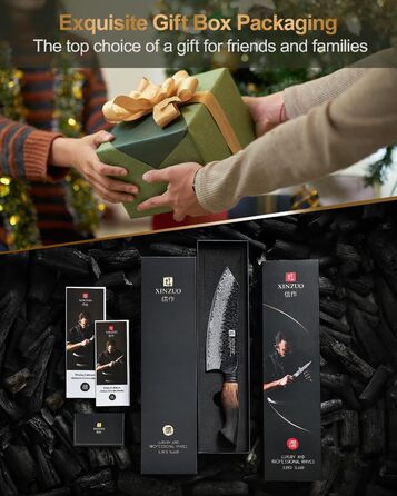 Ніж Сантоку XINZUO Damaststahl 19,3 см з нержавіючої сталі Дамаск, професійний кухонний ніж, серія Mo, ергономічна ручка з білого дуба