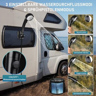 Портативна кемпінгова душа з акумулятором 6000mAh, 20L, з набором: душ, шланг 2м, для кемпінгу, відпочинку, автомийки, тварин. Чорний колір