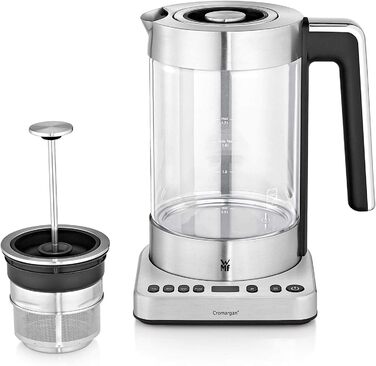 Електричний чайник WMF Lono Silk 1.6 л з нержавіючої сталі, з фільтром від накипу, бездротовий, з поворотним підставою, антифнгер, відкривання однією рукою, зовнішній індикатор рівня води (1.4л - 1.7л)