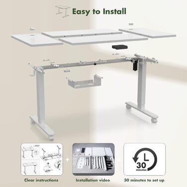 Електричний регульований стіл JUMMICO 160x80 см з підзарядною станцією, білий. Ергономічний стіл для роботи з кабельною організацією