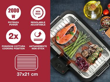 Електрогриль BEPER 90.871 з кришкою, антипригарна поверхня, нержавіюча сталь, чорний (2000 Вт)