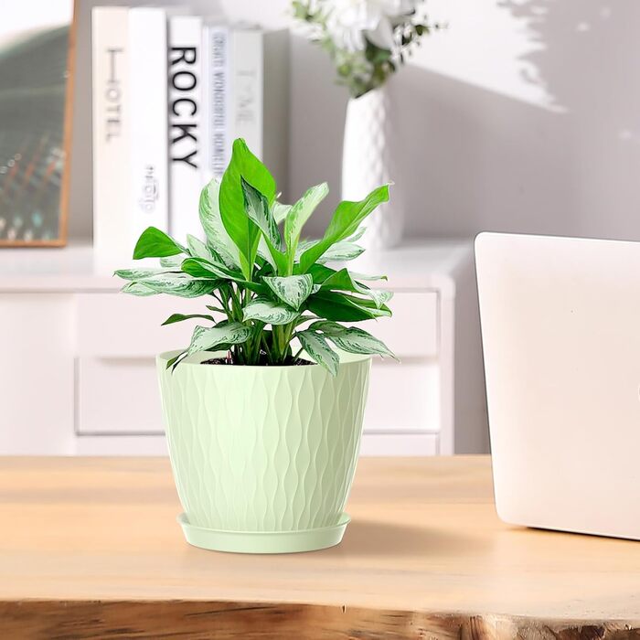 Набір горщиків для квітів з системою поливу (5 шт.), 17.8 см, з підставкою, для дому та балкону (світло-зелений)