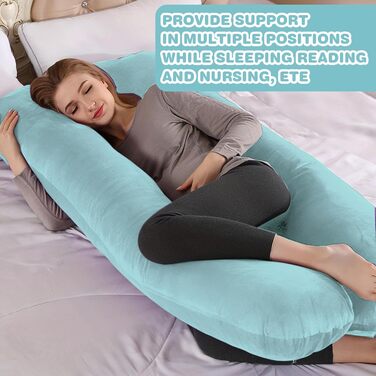 Наволочка на U-подібну подушку для вагітних та годування, бавовняний знімний чохол для подушки для тіла, 140 x 80 см (світло-блакитний + сірий)