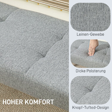 HOMCOM Лавка з м'якою оббивкою Лляна Look Кнопка Прошивка Ліжко Лавка з дерев'яними ніжками для спальні Вітальні Передпокою 120x41x43 см Сірий