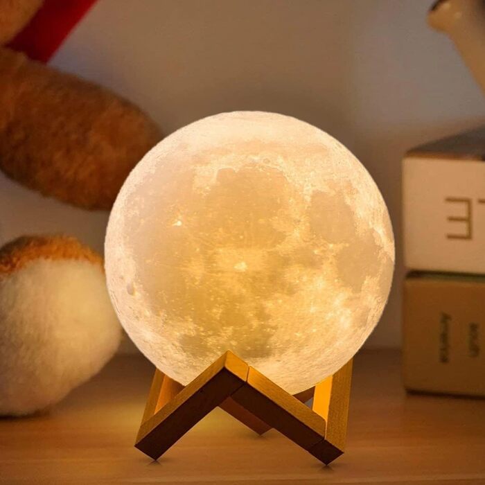 Оновлення ACED 3D Moon Lamp 2023, 16 кольорів, дерев'яна підставка, пульт дистанційного керування/сенсорний, USB акумуляторний, подарунок