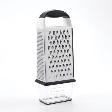 OXO Good Grips Квадратна тертка з контейнером для збору з нержавіючої сталі з травленням – для овочів та іншого, Срібна/Чорна