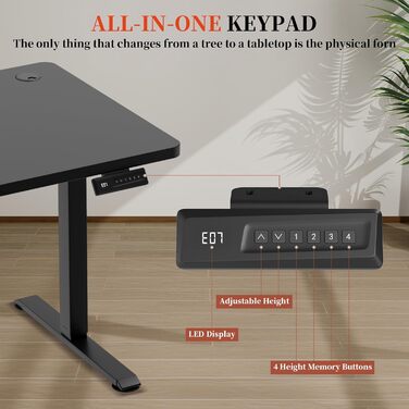 Електричний стіл 140x60 см: регульована висота, цільна стільниця, комп'ютерний стіл, без швів (чорний)