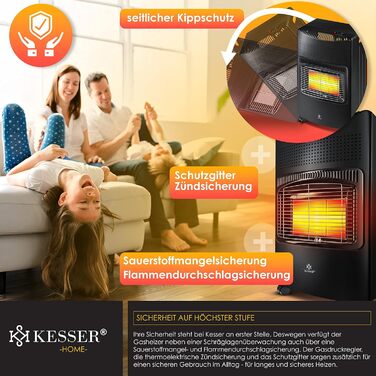 Газовий обігрівач KESSER® 4200W з керамічним нагрівачем, газовий нагрівач, інфрачервоний нагрівач, чорний. Підходить для бутан/пропан до 15кг