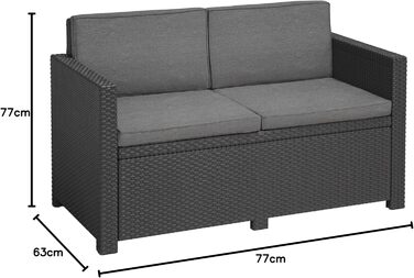 Садовий диван Allibert Victoria 2-місний ротанг сірий з подушками + садовий столик - вуличний, вологостійкий, 129x63x77 см