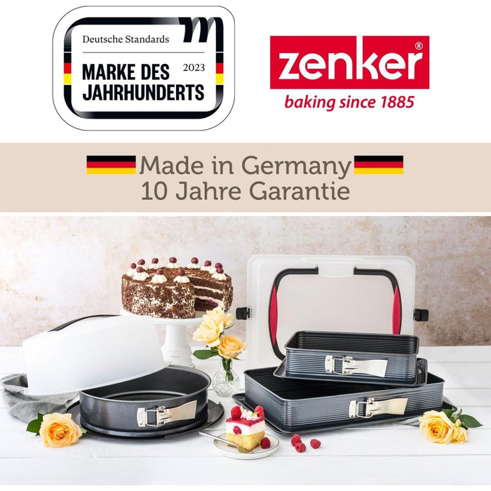 Форма для випічки Zenker прямокутна з кришкою DELUXE, коробка для транспортування випічки з емальованим дном, дека для випічки з кришкою (колір: Чорний/Прозорий/Червоний), кількість: 1 шт. з транспортувальною кришкою Single