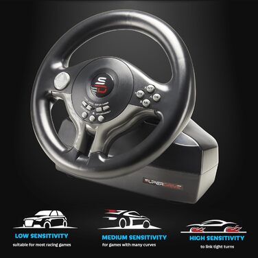 Руль гоночний Subsonic Superdrive SV250 з педалями та перемикачами для PS4, Xbox Series X/S, Xbox One, PC - діаметр 22 см, чорний