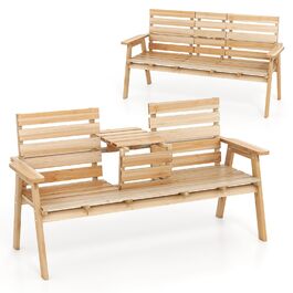 Лавка для саду COSTWAY з журнальним столиком, дерев'яна лавка на 2-3 особи, міцна лавка для тераси, балкону та саду, до 320 кг, 160 x 64 x 86 см, колір: натуральний