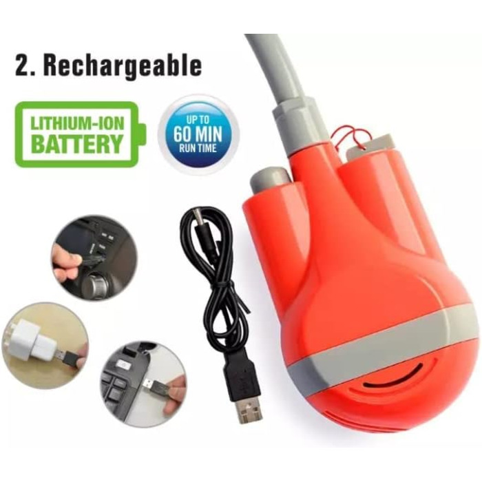 Портативний душ для кемпінгу з насосом, акумуляторна садова душова система 2200mAh, USB-кабель, шланг 1.8м, помаранчевий