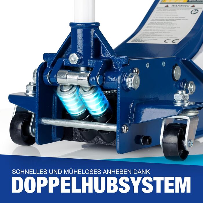 Гідравлічний домкрат NTG 3T, низькопрофільний, для авто (легкових та SUV), синій + сертифікат TÜV, висота підйому 75-505 мм