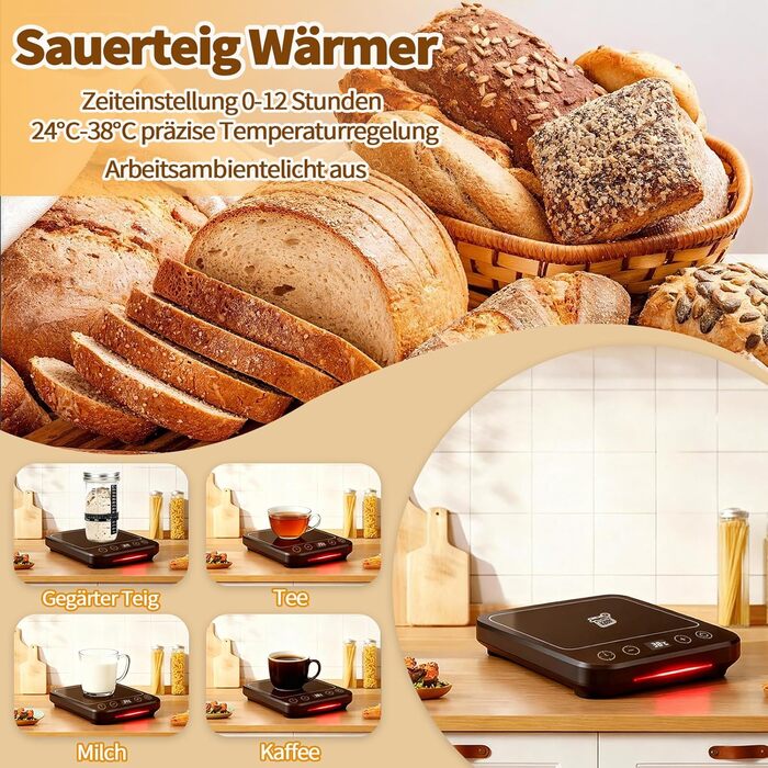 Набір для закваски Daity: 12 предметів для випікання хліба, термоконтейнер, гнітниця для бродіння овальної форми 28 см, силікон, для початківців та професіоналів