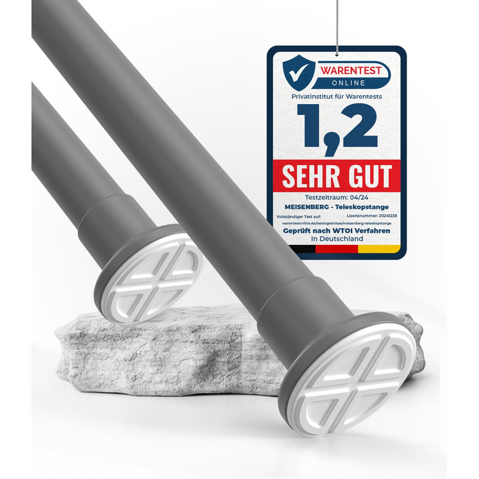 Телескопічна штанга для кріплення 260-310 см, Ø 25 мм, багатофункціональна штанга без свердління. Підходить для карнизів, штор, душових завіс, ванних кімнат та балконів (70-120 см, сіра)