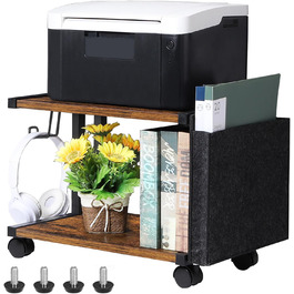 Стіл для принтера Shinoske з 2 рівнями, мобільний, з дерева та металу, 45x29x33 см